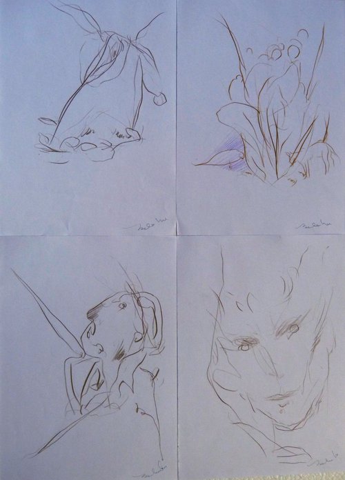 Four mixed sketches, 21x29 cm - affordable & AF exclusive ! by Frederic Belaubre