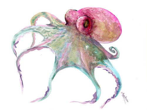 Octopus, Pink and Turquoise Shades by Suren Nersisyan