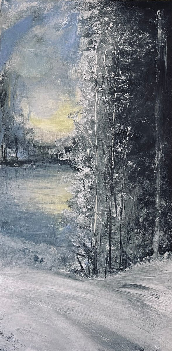 Impressionistic Landscape Acrylic Painting By Carolyn Shoemaker (Soma), 10 X 20, Tranquil, Original Artwork