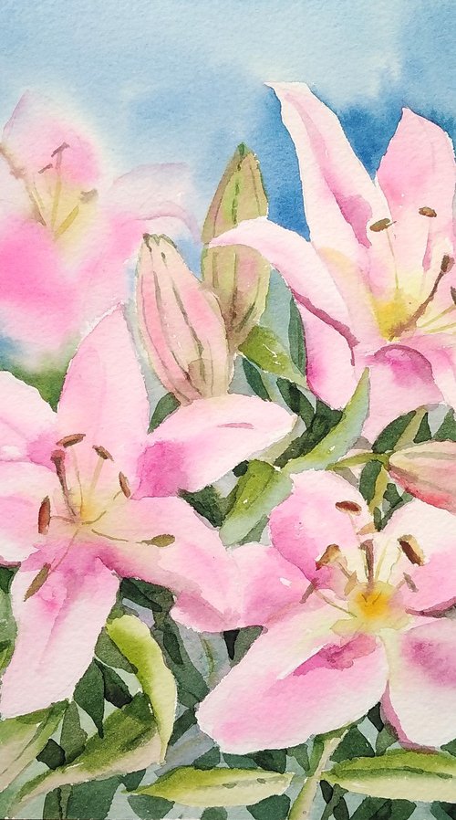 Lilies flower watercolor illustration by Tanya Amos