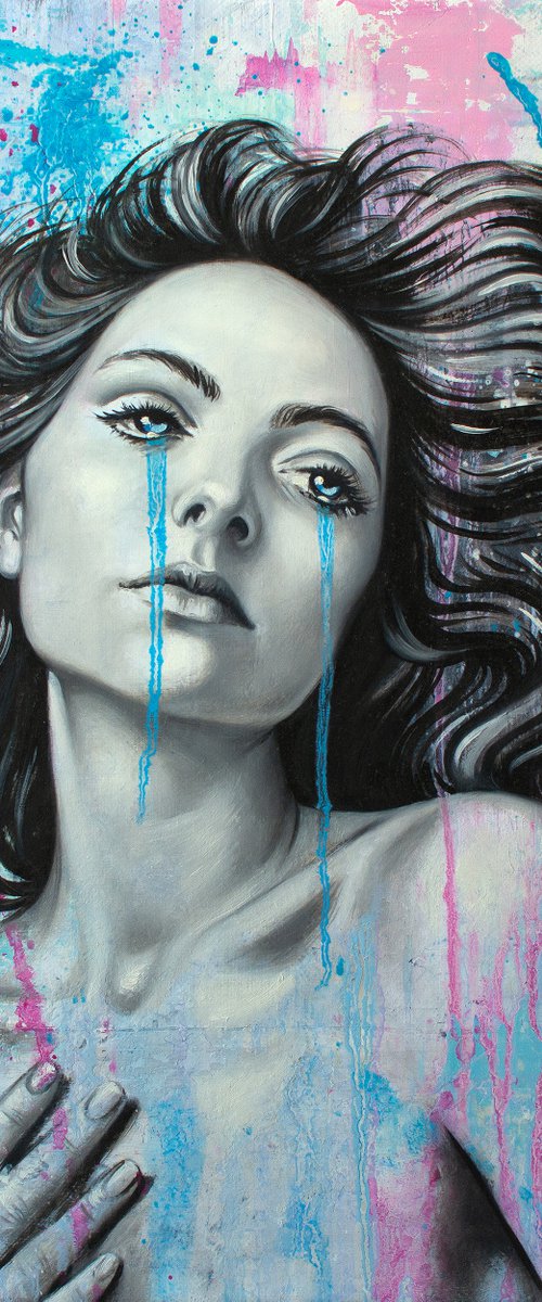 CANDY TEARS (Pop art Abstract Portrait palette knife original acrylic oil painting) by Yaroslav Sobol