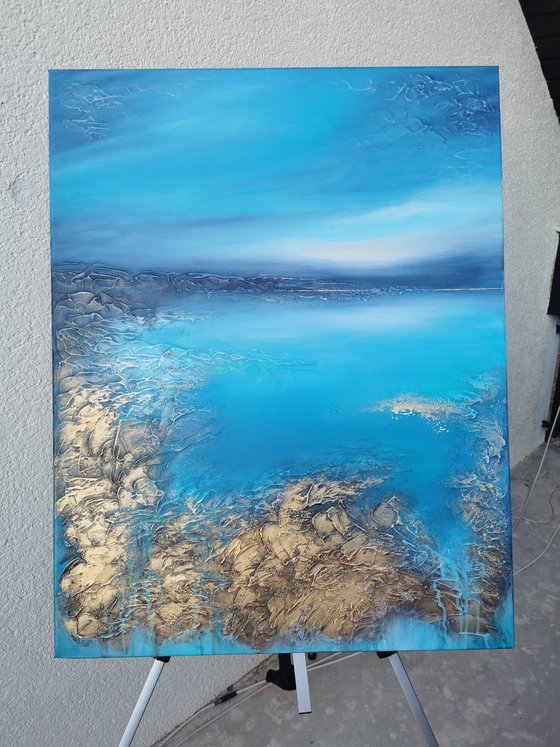 A XL large original modern semi-abstract painting "Blue Lagoon"