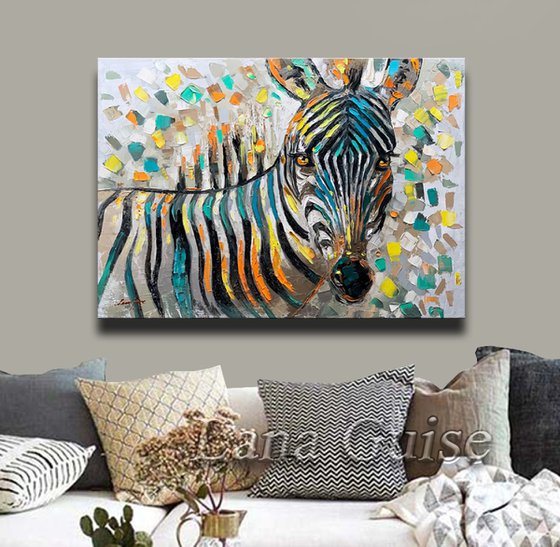 Zebra Painting, Animal Abstract Art, ORIGINAL Contemporary Painting 70 x 50 cm