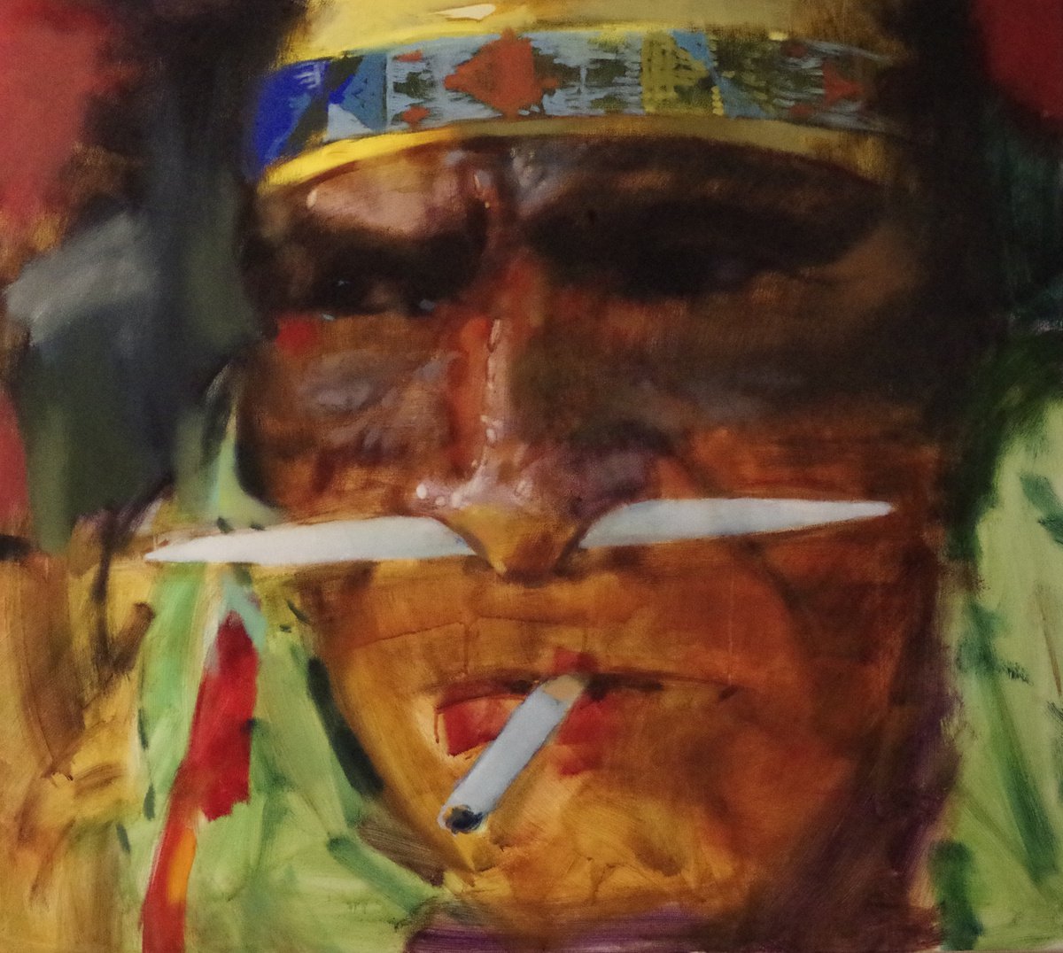 Impressionistic Portrait Oil Painting By Vygandas Doveika, 35 X 31", Chief, Original Artwork