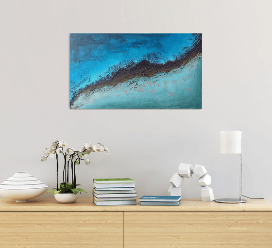 Abstract seascape - (40x70cm, oil painting, ready to hang)