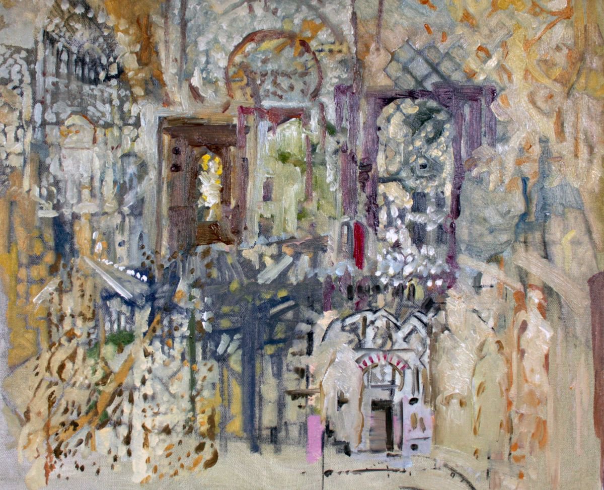 Abstract Cityscapes Oil Painting By Adam Grose Ma Pgce, 22 X 18, The Poetry Of Cordoba, Original Artwork