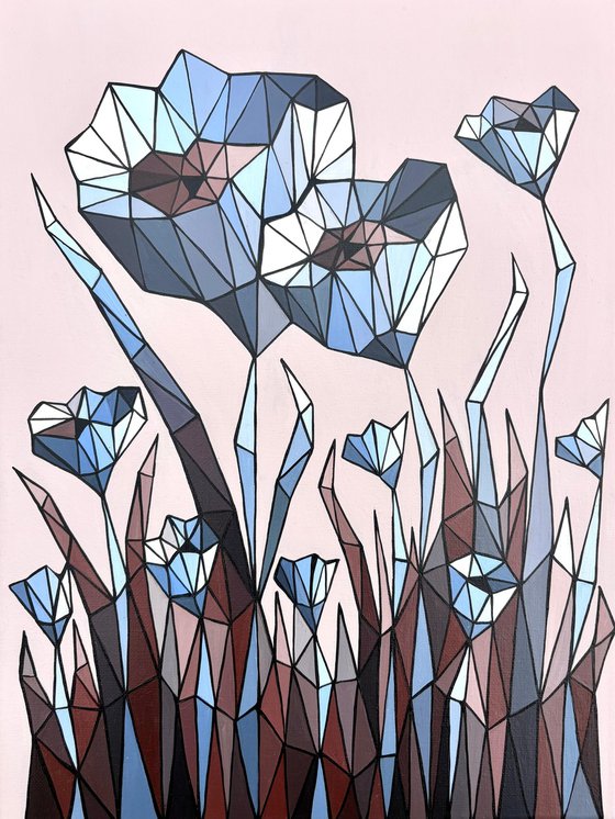 STAINED GLASS BLUE CORNFLOWERS