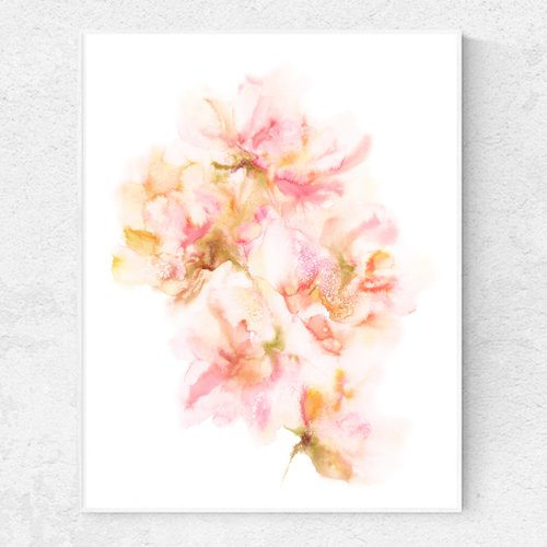 Abstract watercolor floral painting, loose flowers Spring blossom by Olga Grigo
