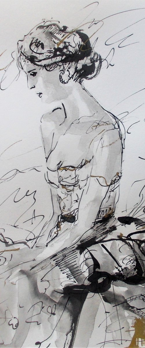 Woman  ink drawing series-Figurative drawing on paper by Antigoni Tziora