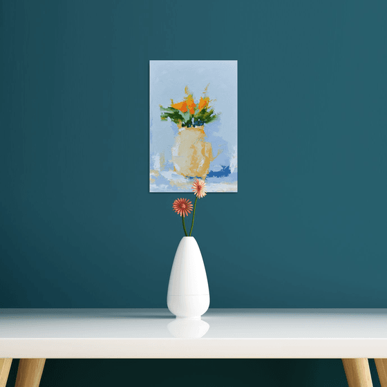 Abstract still life painting. Flower in vase oil painting. Original artwork for gift