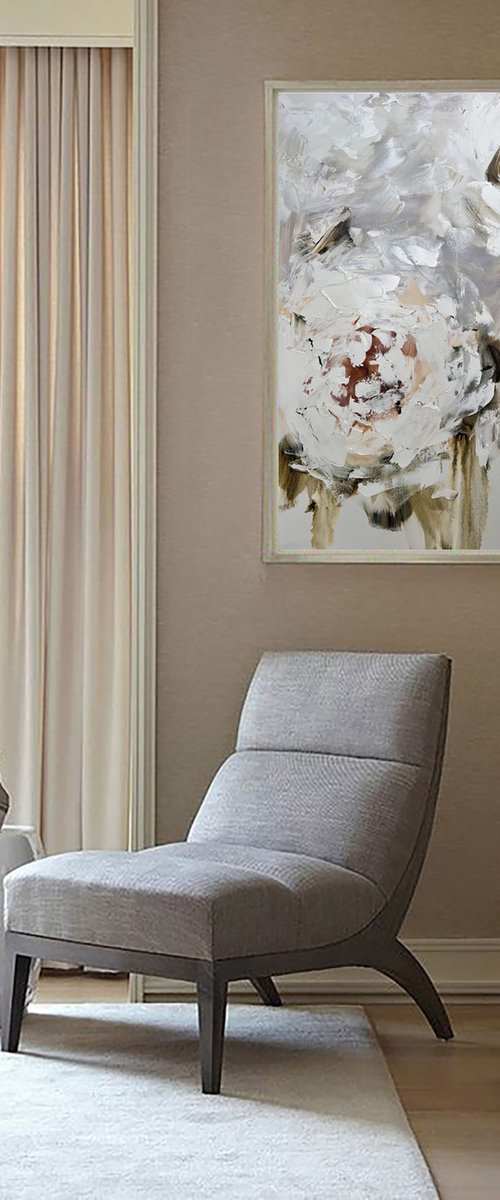 Beige abstract flower 3 - texture peony, light abstract 3D flowers. by Marina Skromova