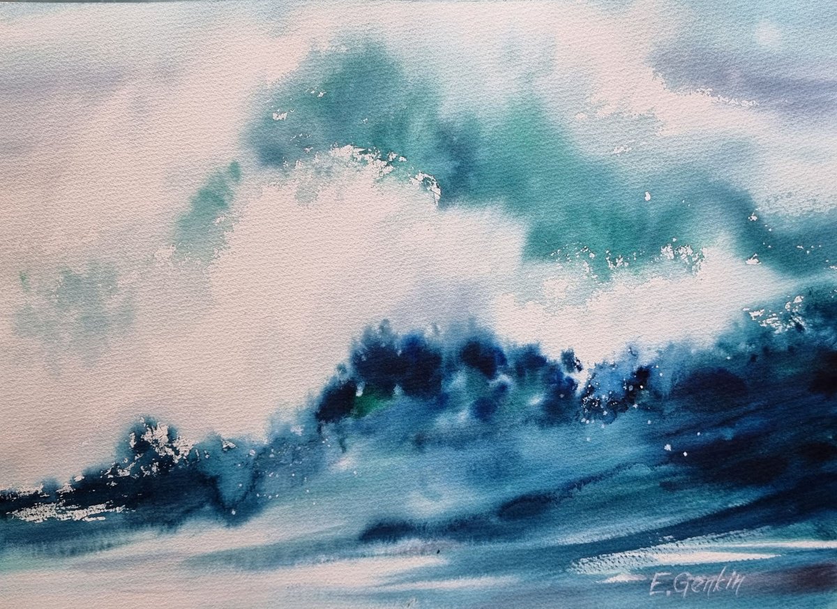 Impressionistic Landscape Watercolour By Elena Genkin, 15 X 11, The Wave #14, Original Artwork