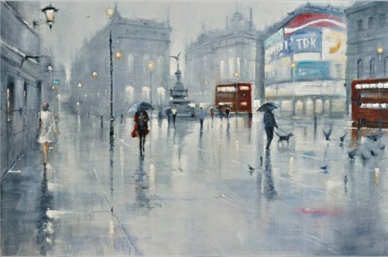Evening rain  Piccadilly, London