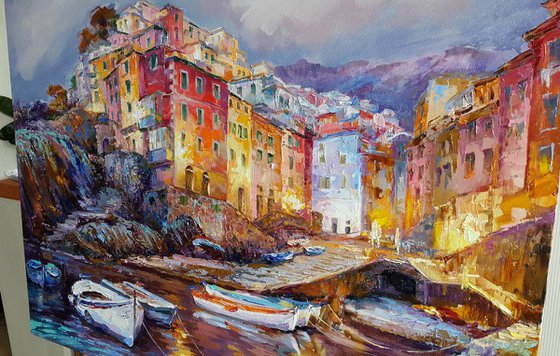 Magical evening in Riomaggiore, Italian landscape, Cinque Terre