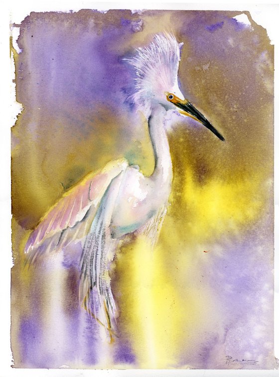 Heron in violet and yellow colors