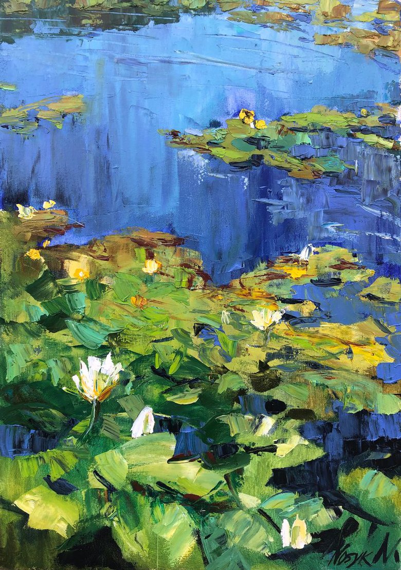 Lily pond made with palette | oil painting on canvas Oil painting by ...