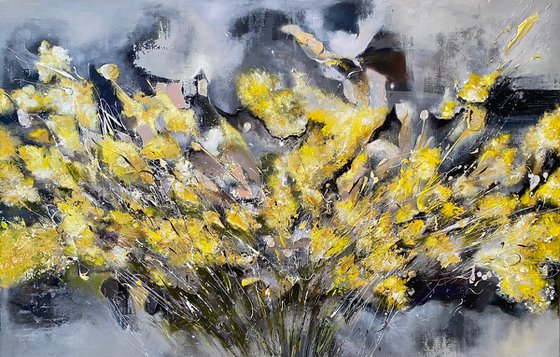 YELLOW DELIGHT- original painting on canvas, large painting, wall decor, floral painting