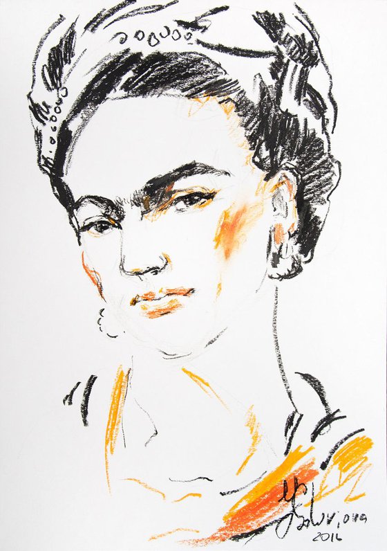 Frida #3 Oil pastel drawing