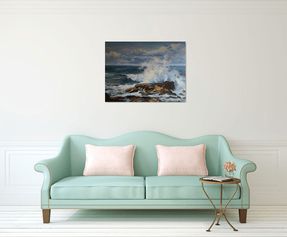 Sun on the ocean wave, original one of a kind acrylic on wide edges canvas seascape