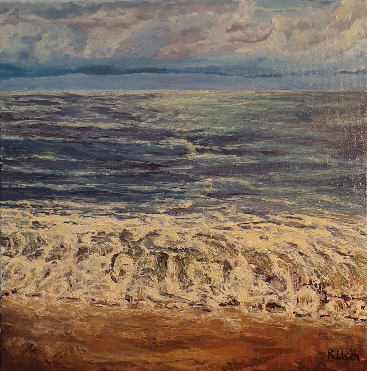 Impressionistic Landscape Oil Painting By Fuensanta Ruiz Urien, 16 X 16, Romper La Orilla, Original Artwork