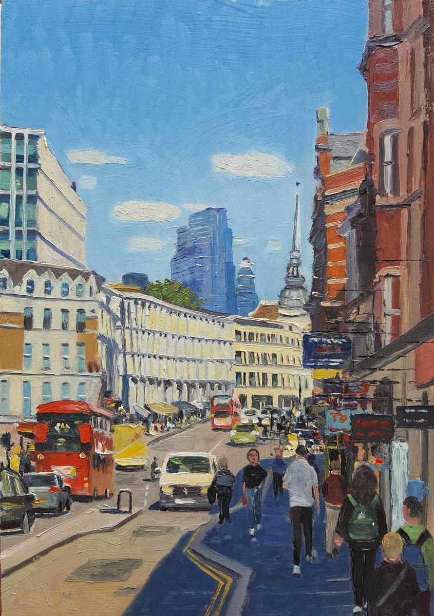 Impressionistic Cityscapes Oil Painting By Roberto Ponte, 14 X 20", Fleet Street London, Original Artwork