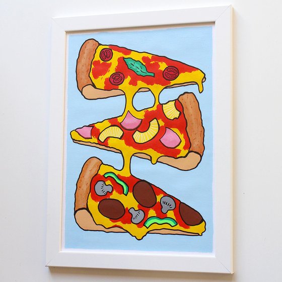 Three Slice Pizza Pop Art Painting On A3 Paper (Unframed)