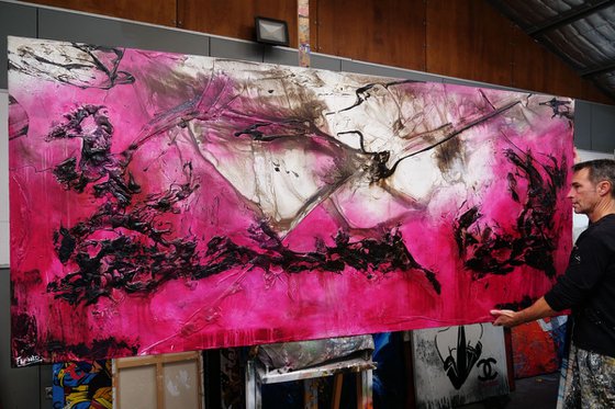 Pink and Grunge 270cm x 120cm Textured Abstract Art