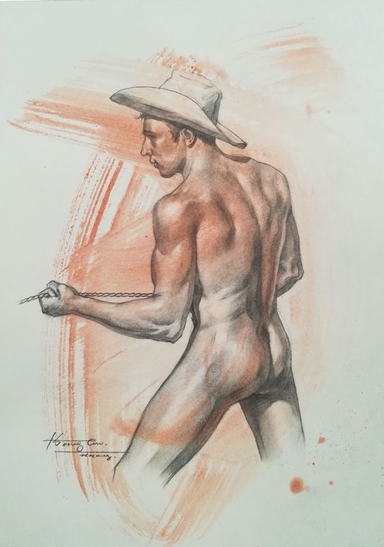 Drawing male nude cowboy #1914