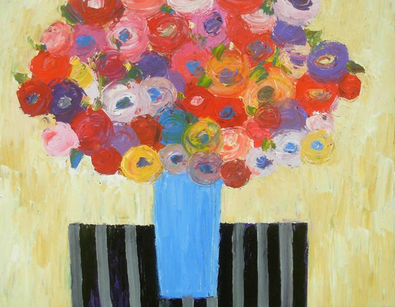 Summer Flowers in a Blue Vase