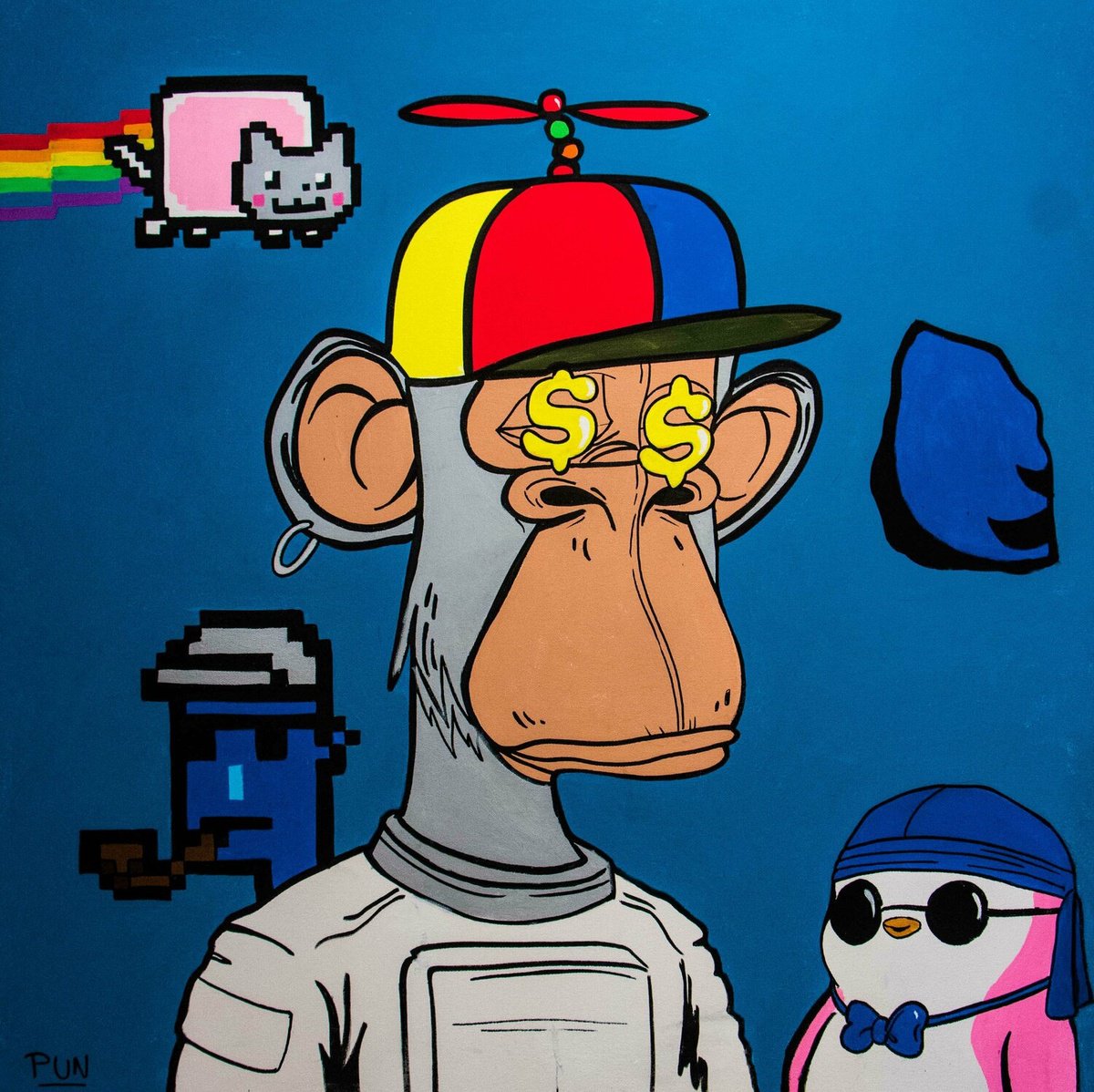 Urban And Pop Portrait Acrylic Painting By Carlos Pun Art, 43 X 43, Nft Icons #001 - The Acrylic Nft Series, Original Artwork