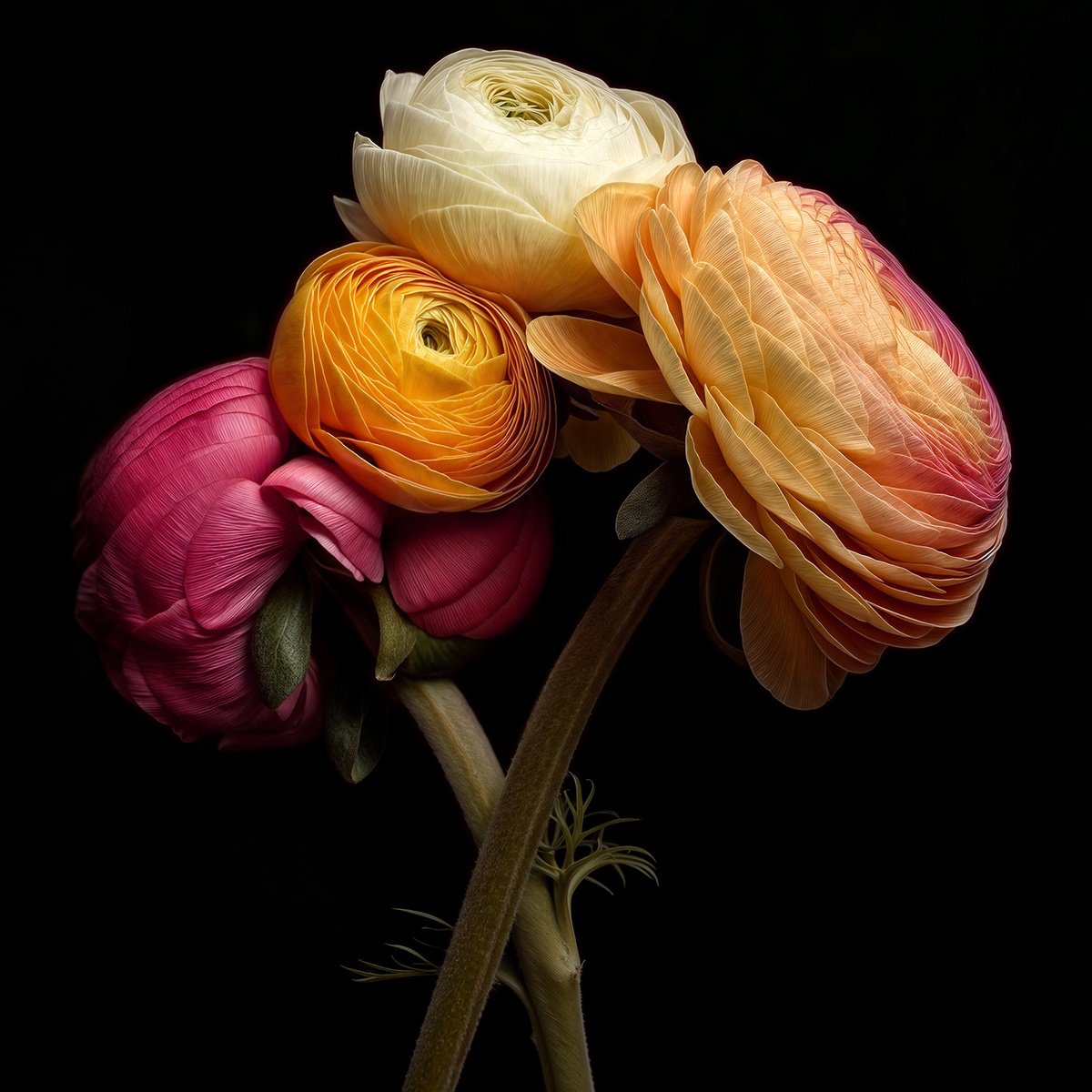 Photorealistic Botanical Photograph By Michael Filonow, 32 X 32", Ranunculus 2, Original Artwork