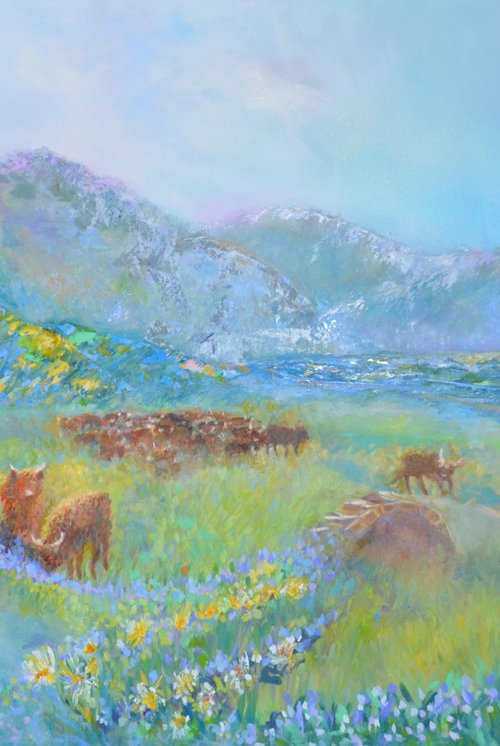 Highlanders on the Loch by Lesley Blackburn