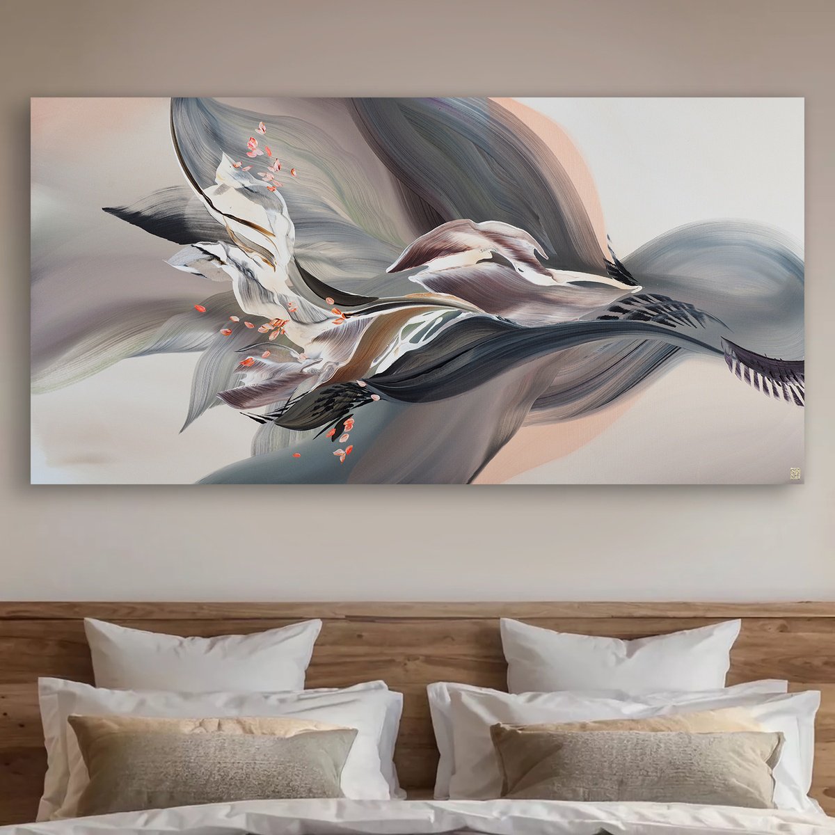 Abstract Acrylic Painting By Novi Lim, 60 X 30", Traces Of The Wind, Original Artwork