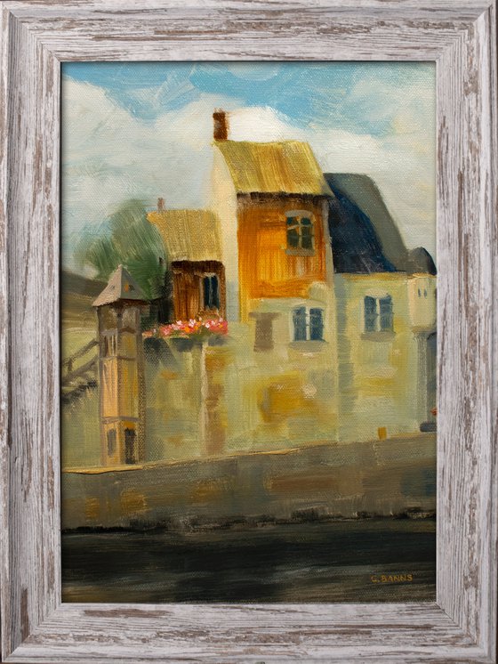 Honfleur harbor France, old buildings framed oil painting