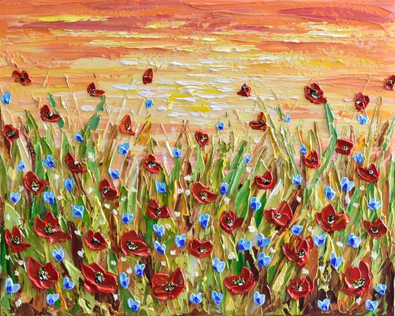 Sunset Poppies - Impasto flower painting