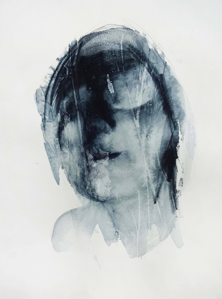 Expressive Portrait Drawing By Cynthia Gregorova, 14 X 19, Untitled 5 (It´s Just In The Head), Original Artwork