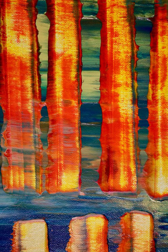 Metallic spectra and light intrusions | Fiery abstract painting