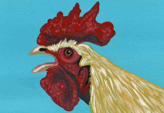 ACEO ATC Original Miniature Painting Chicken Rooster Farmyard Art-Carla Smale