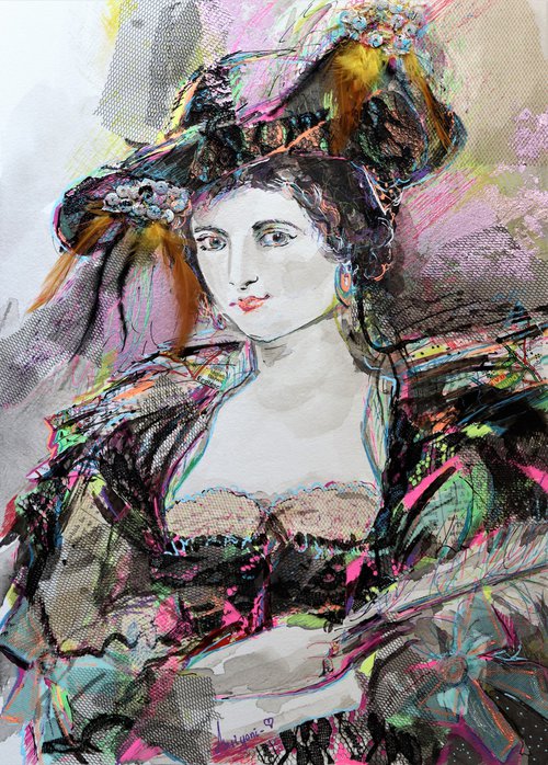 Helene Fourment - Portrait mixed media drawing on paper by Antigoni Tziora