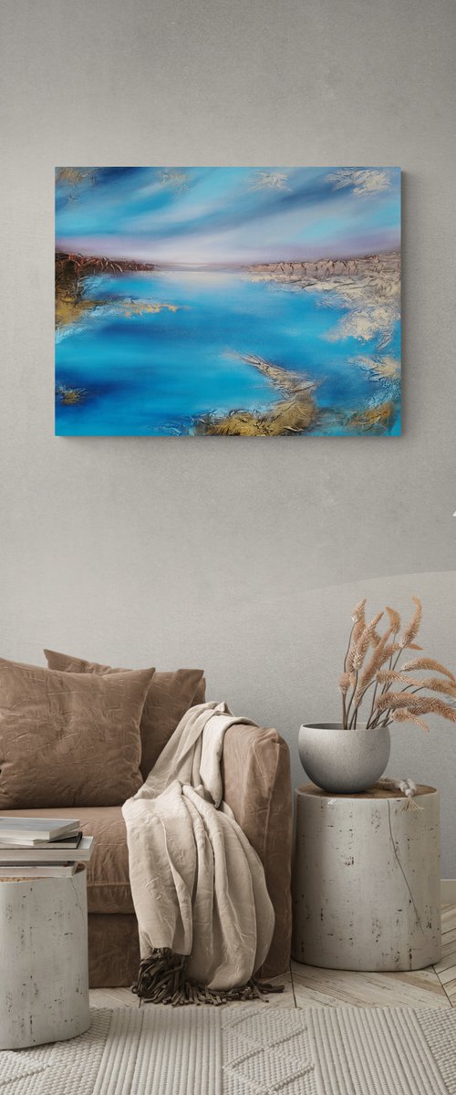 A XL large beautiful modern semi-abstract  seascape painting "Illusion" by Vera Hoi