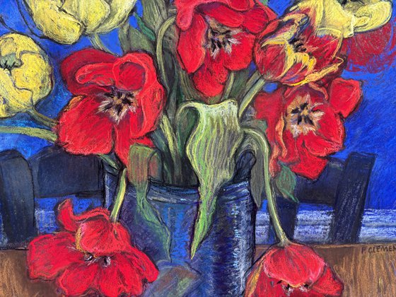 Tulips with Cobalt Blue