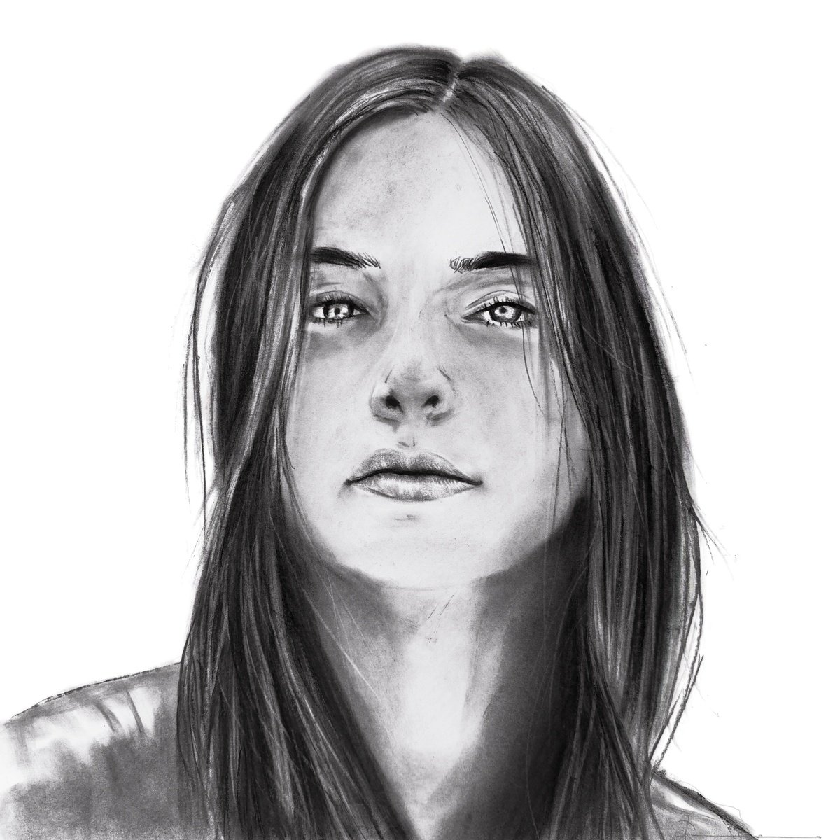 Photorealistic Portrait Charcoal Drawing By Denny Stoekenbroek, 14 X 14, Resilience, Original Artwork