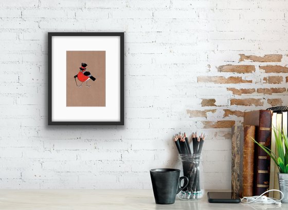 Bird portrait of a bullfinch in a gentleman's outfit - Gift idea for bird lover.