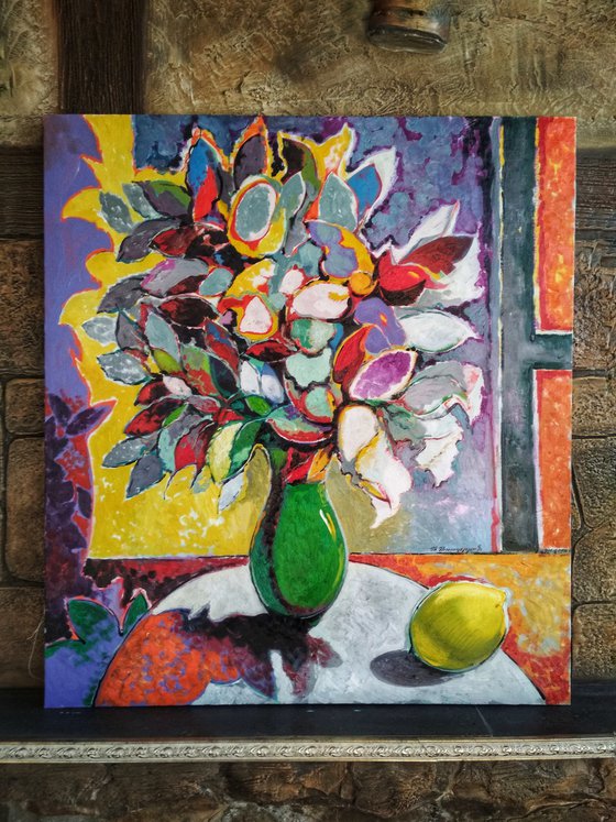 Bouquet (80x90cm, oil painting, ready to hang)