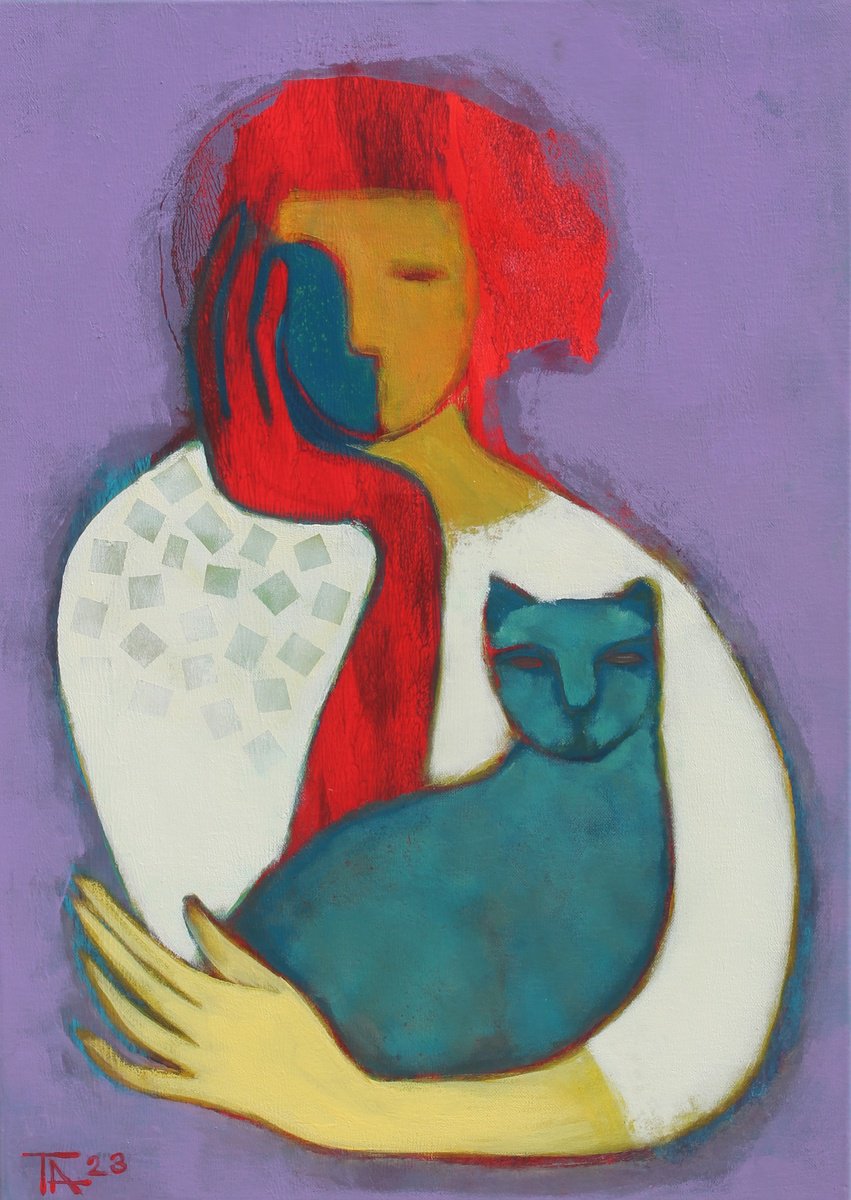 Portrait with a cat. by Tatjana Auschew