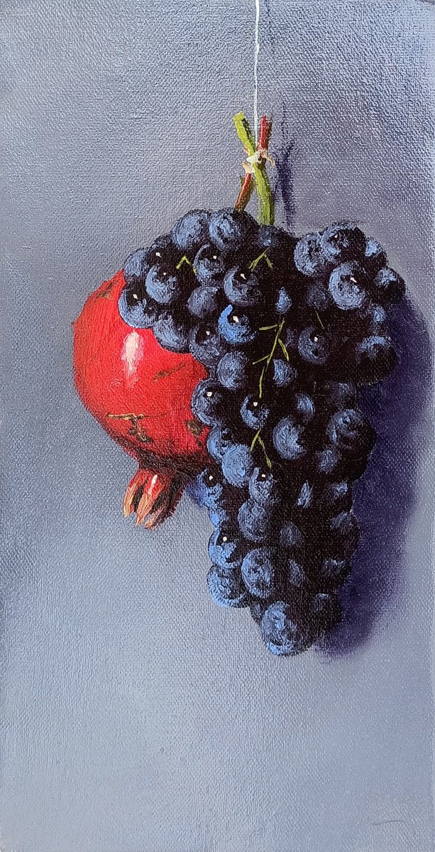 Photorealistic Still Life Oil Painting By Arayik Muradyan, 8 X 16, Autumn Fruits, Original Artwork