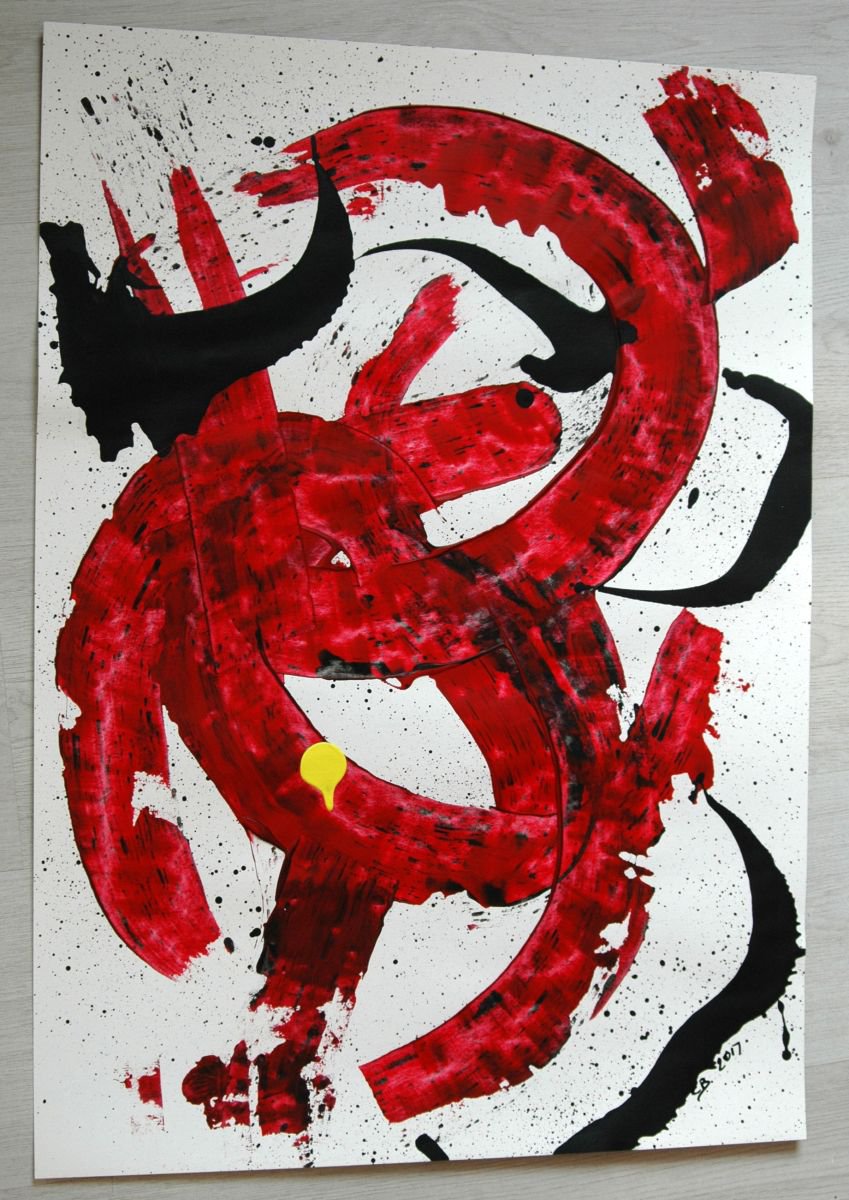 Abstract Acrylic Painting By Cb., 20 X 28, Abstract On Paper. 7, Original Artwork