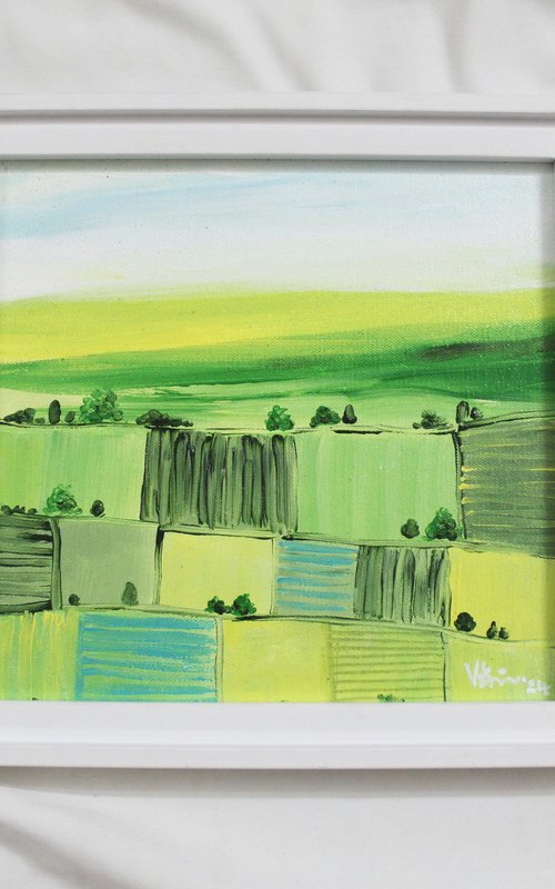 Beautiful countryside - Acrylic painting on unstretched canvas & framed by Vikashini Palanisamy