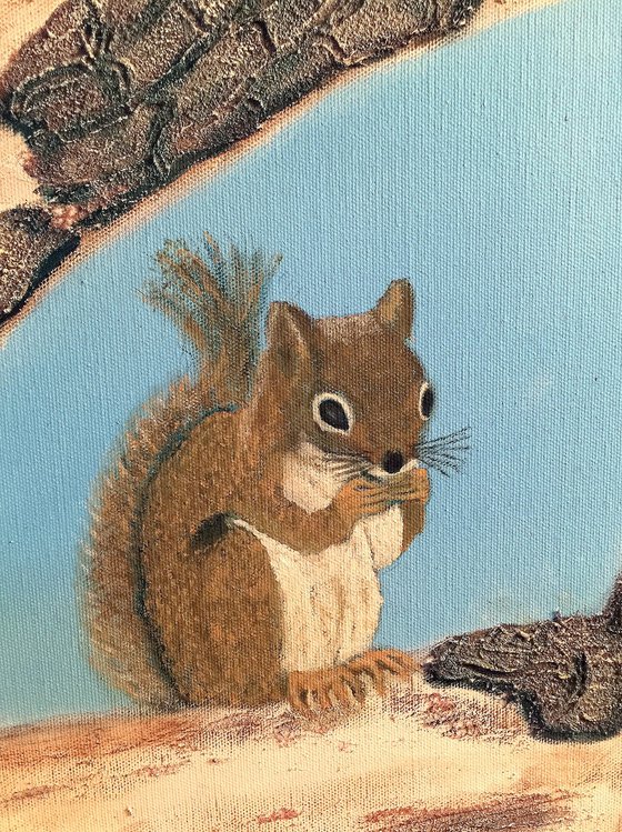 SQUIRREL ON OAK TREE BRANCH