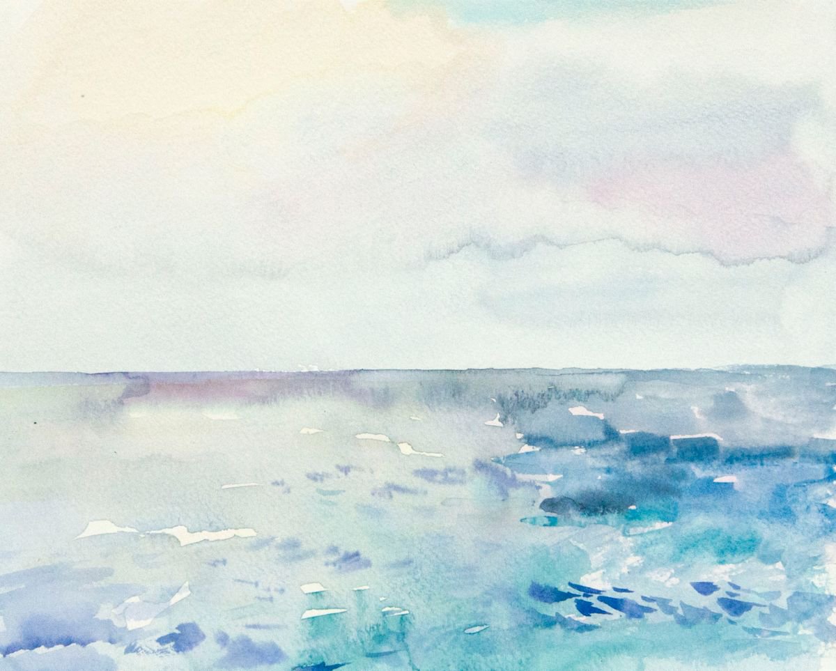 Impressionistic Landscape Watercolour By Daria Galinski, 9 X 7, The Sea After The Rain, Original Artwork